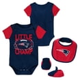 thumbnail image 1 of Newborn & Infant Navy/Red New England Patriots Little Champ Three-Piece Bodysuit Bib & Booties Set, 1 of 5