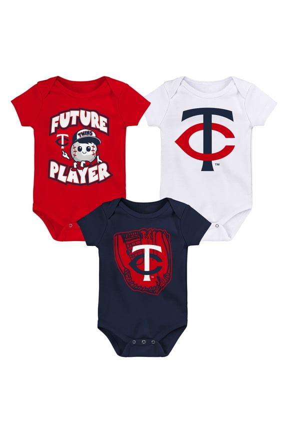 Newborn & Infant Navy/Red/White Minnesota Twins Minor League Player Three-Pack Bodysuit Set