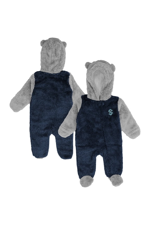 Newborn & Infant Navy Seattle Kraken Game Nap Teddy Fleece Bunting Full-Zip Sleeper