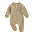 thumbnail image 1 of Newborn Infant Neutral Baby Boy Girl Clothes 0 3 6 9 12 Months Button Waffle Jumpsuit Romper Basic One Piece Going Home Outfits, 1 of 8