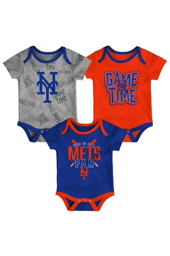 Newborn & Infant New York Mets Royal/Orange/Heathered Gray Game Time Three-Piece Bodysuit Set