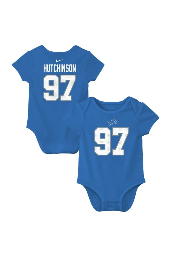 Newborn & Infant Nike Aidan Hutchinson Blue Detroit Lions Player Name & Number Bodysuit