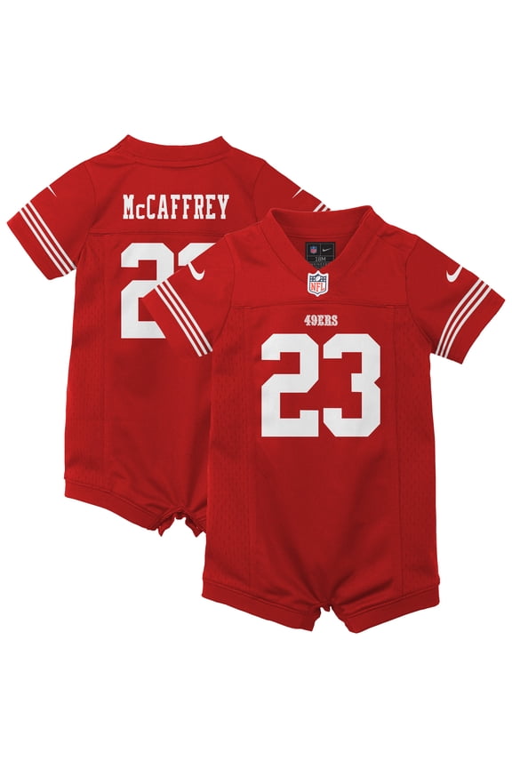 Newborn & Infant Nike Christian McCaffrey Scarlet San Francisco 49ers Game Romper Jersey