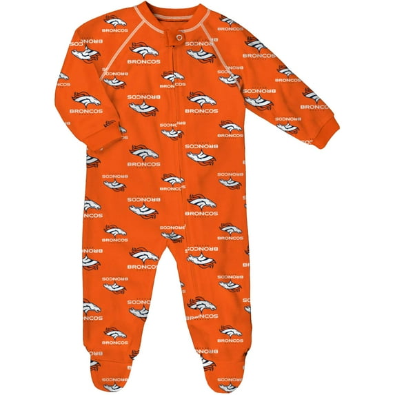 Newborn & Infant Orange Denver Broncos Allover Print Raglan Full-Zip Sleeper