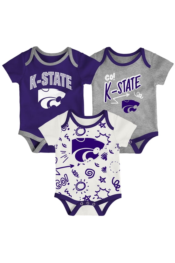 Newborn & Infant Outerstuff Kansas State Wildcats Three-Pack All Day Play Bodysuit Set