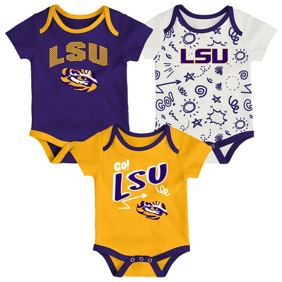 Newborn & Infant Outerstuff LSU Tigers Three-Pack All Day Play Bodysuit Set