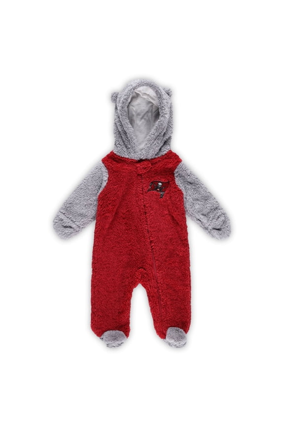 Newborn & Infant Red/Gray Tampa Bay Buccaneers Game Nap Teddy Fleece Bunting Full-Zip Sleeper