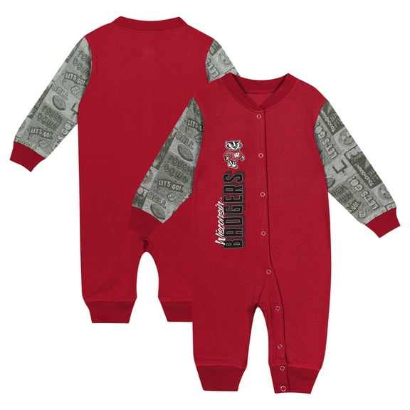 Newborn & Infant   Red Wisconsin Badgers Playbook Colorblock Long Sleeve Coveralls