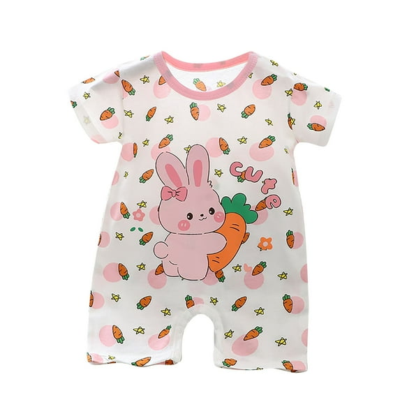 Newborn Infant Romper Clearance Short Sleeve Crew Neck One-Piece Coverall Summer Cute Print Button Down Graphic Summer Outfits Clothes