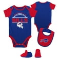 thumbnail image 1 of Newborn & Infant Royal/Red Buffalo Bills Home Field Advantage Three-Piece Bodysuit, Bib & Booties Set, 1 of 5