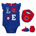thumbnail image 1 of Newborn & Infant Royal/Red Chicago Cubs Three-Piece Love of Baseball Bib Bodysuit & Booties Set, 1 of 2