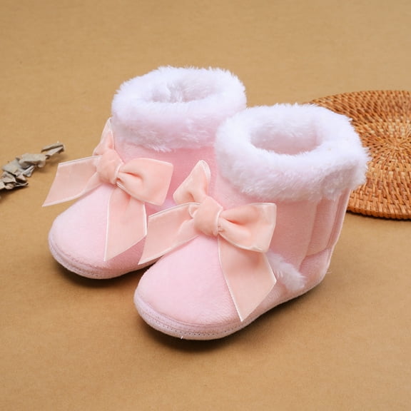 Newborn Infant Toddler Baby Girl Bow Fleece Snow Boots Winter Warm Soft Sole Crib Shoes Booties