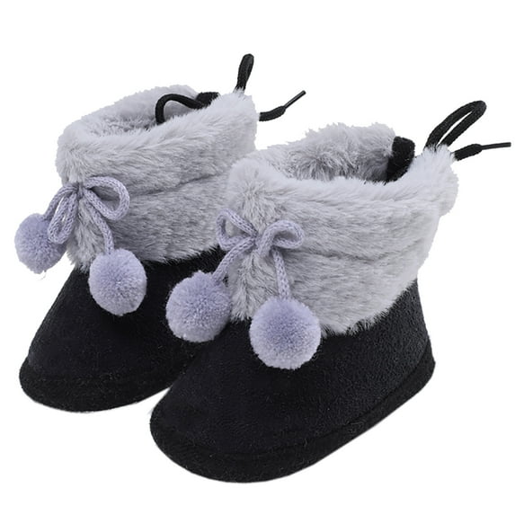 Newborn Infant Toddler Baby Girl Pom-Poms Fleece Snow Boots Winter Warm Soft Sole Crib Shoes Booties