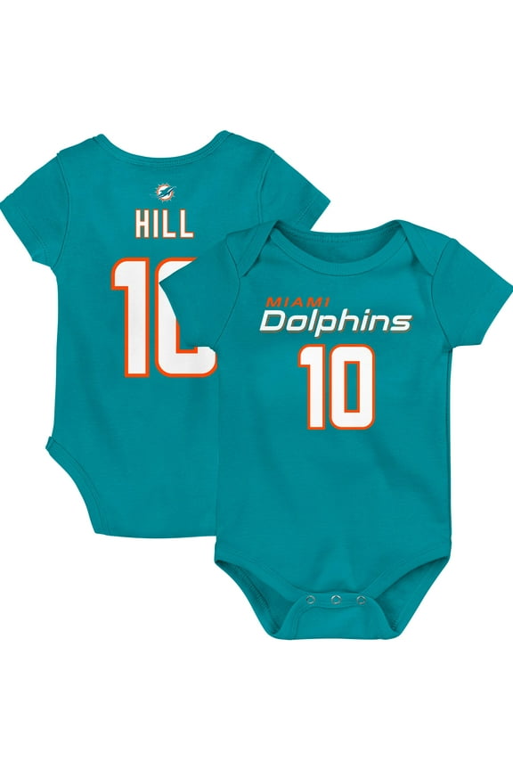 Newborn & Infant Tyreek Hill Aqua Miami Dolphins Mainliner Player Name & Number Bodysuit