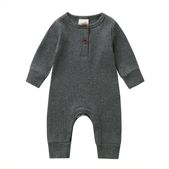 Newborn Infant Unisex Baby Boy Girl Button Solid Romper Bodysuit Long Sleeve One Piece Jumpsuit Clothes