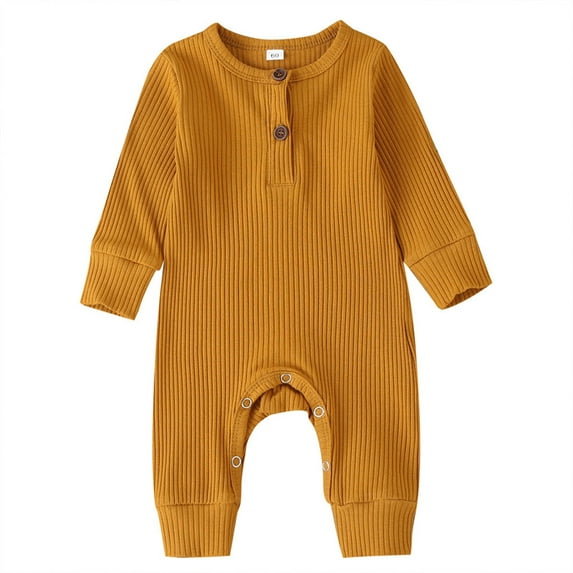 Newborn Infant Unisex Baby Boy Girl Button Solid Romper Bodysuit One Piece Jumpsuit Outfits Clothes