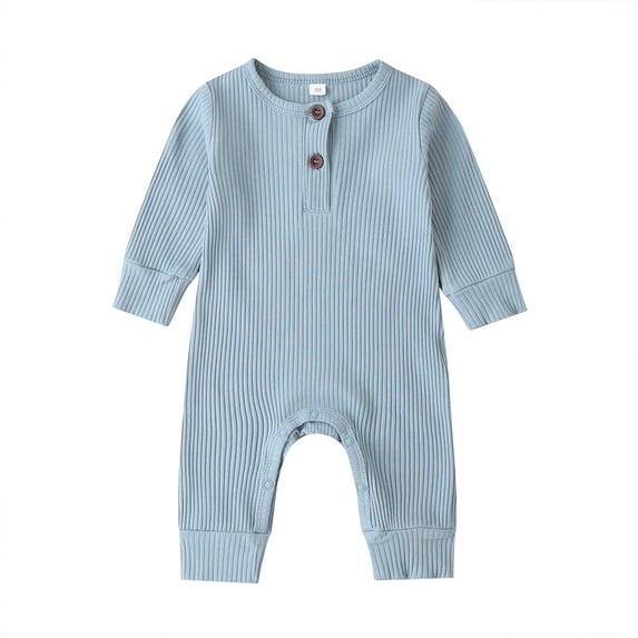 Newborn Infant Unisex Baby Boy Girl Button Solid Romper Bodysuit One Piece Jumpsuit Outfits Clothes