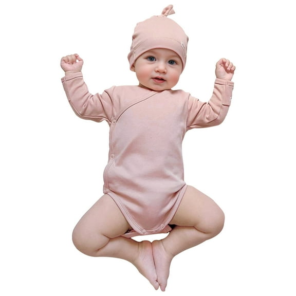 Unisex Baby Boy Girl Clothes Side Buckle Romper Jumpsuit with Hat Solid Color Outfits,Pink,3-6 Months