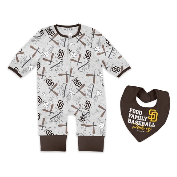 Newborn & Infant WEAR by Erin Andrews Heather Gray San Diego Padres Sleep and Play Full-Zip Sleeper & Bib Set
