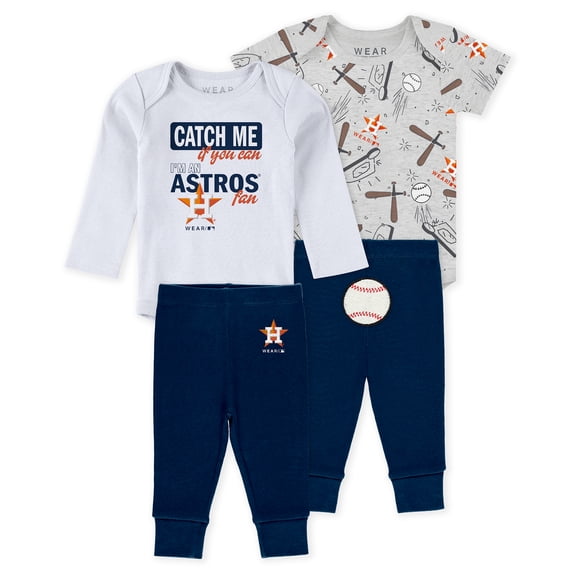 Newborn & Infant WEAR by Erin Andrews Heather Gray/White/Navy Houston Astros Three-Piece Turn Me Around Bodysuits &