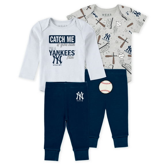Newborn & Infant WEAR by Erin Andrews Heather Gray/White/Navy New York Yankees Three-Piece Turn Me Around Bodysuits &