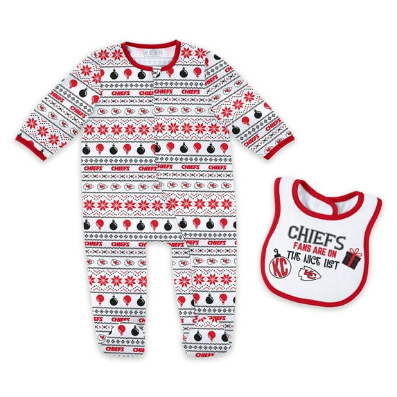Newborn & Infant WEAR by Erin Andrews Kansas City Chiefs Allover Print Full-Zip Sleeper & Bib Set