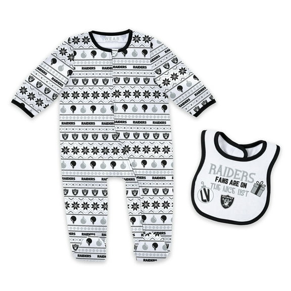 Newborn & Infant WEAR by Erin Andrews Las Vegas Raiders Allover Print Full-Zip Sleeper & Bib Set