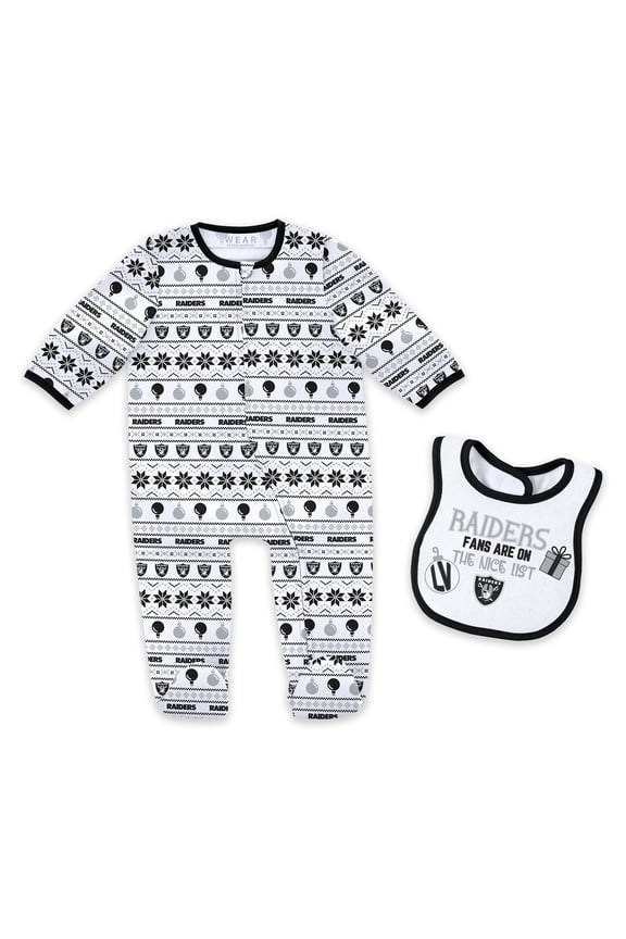 Newborn & Infant WEAR by Erin Andrews Las Vegas Raiders Allover Print Full-Zip Sleeper & Bib Set