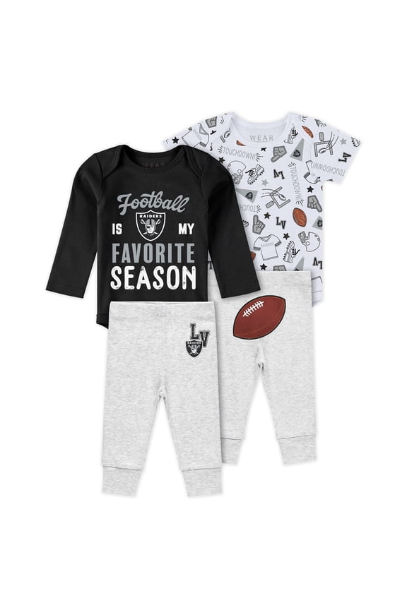 Newborn & Infant WEAR by Erin Andrews Las Vegas Raiders Three-Piece Turn Me Around Bodysuits & Pant Set