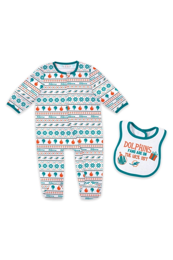 Newborn & Infant WEAR by Erin Andrews Miami Dolphins Allover Print Full-Zip Sleeper & Bib Set