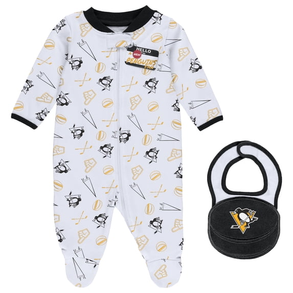 Newborn & Infant WEAR by Erin Andrews White Pittsburgh Penguins Sleep & Play Full-Zip Footed Jumper with Bib