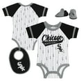 thumbnail image 1 of Newborn & Infant White Chicago White Sox Base Hitter Bodysuit, Bib & Bootie Set, 1 of 5
