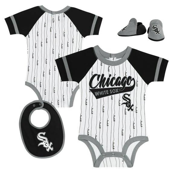 Newborn & Infant White Chicago White Sox Base Hitter Bodysuit, Bib & Bootie Set
