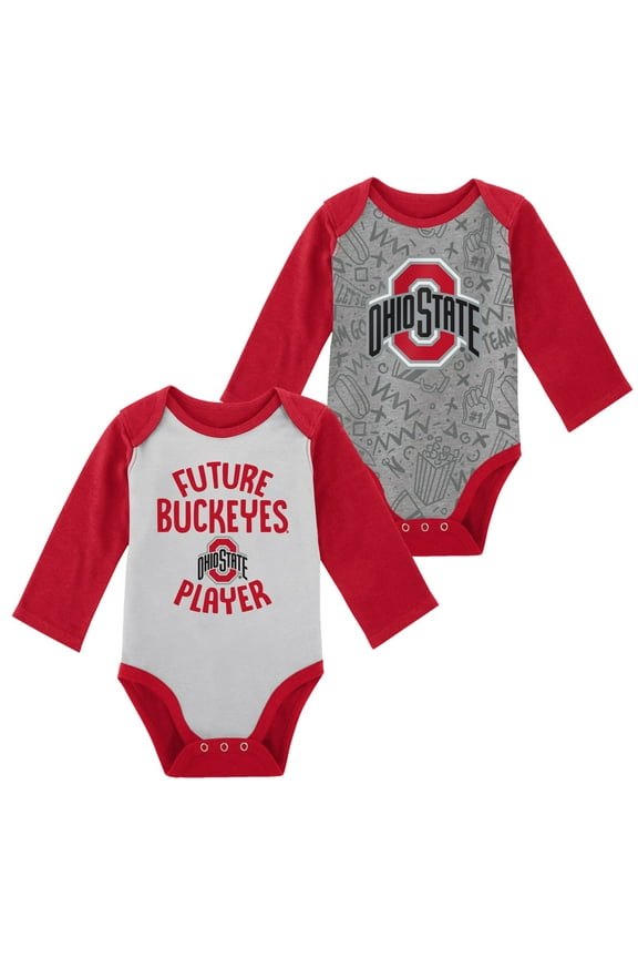 Newborn & Infant White/Gray Ohio State Buckeyes 2-Pack Play Time Long Sleeve Bodysuit Set