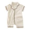 thumbnail image 1 of Newborn Jumpsuit Clearance Fashion Colorblock Lapel Infant Bodysuit Short Sleeve Button Down Cotton Comfy Baby Girls Boys Romper, 1 of 3