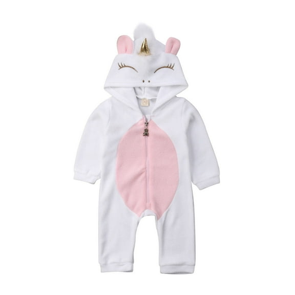 Newborn Kid Baby Girl Unicorn Flannel Romper Jumpsuit Outfit Warm Clothes