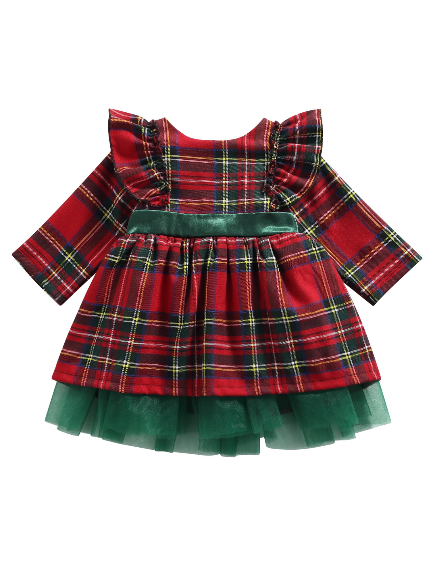 Newborn Kids Baby Girl Christmas Dress Red Plaids Big Bowknot Tulle