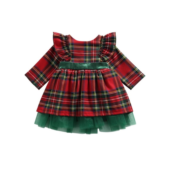 Newborn Kids Baby Girl Christmas Dress Red Plaids Big Bowknot Tulle Tutu Ball Gown