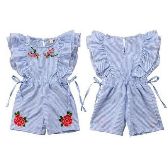Newborn Kids Baby Girl Flower Stripe Ruffle Sleeveless Romper Embroidery Jumpsuit Outfits Clothes Summer(2-3 Years)