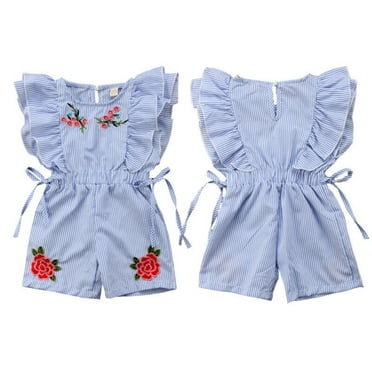 Newborn Kids Baby Girl Flower Stripe Ruffle Sleeveless Romper Embroidery Jumpsuit Outfits Clothes Summer(6-12Months)