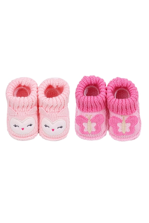 Newborn Knit Booties Soft Baby Sock Boots for Infant Boys Girls First Walkers 2 Pairs, 0-3 Months
