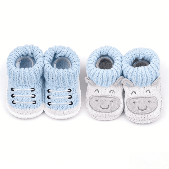 Newborn Knit Booties Soft Baby Sock Boots for Infant Boys Girls First Walkers 2 Pairs, 0-3 Months