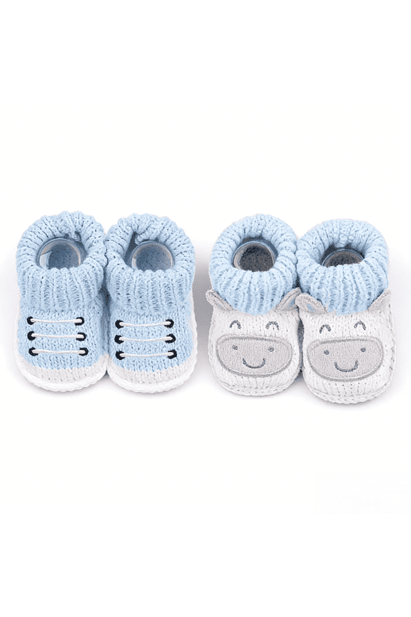 Newborn Knit Booties Soft Baby Sock Boots for Infant Boys Girls First Walkers 2 Pairs, 0-3 Months