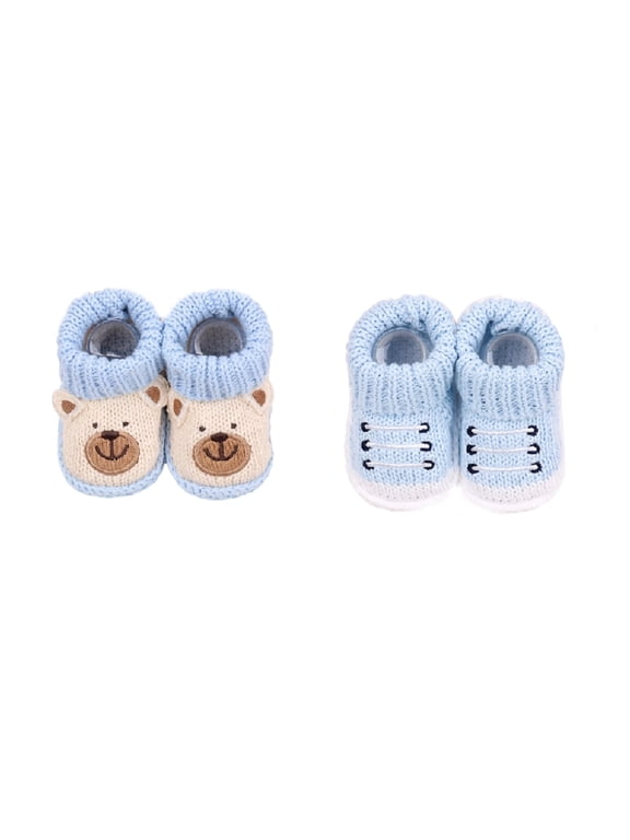 Newborn Knit Booties Soft Baby Sock Boots for Infant Boys Girls First Walkers 2 Pairs, 0-3 Months