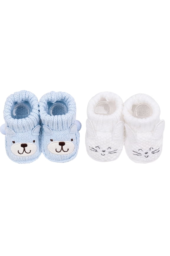 Newborn Knit Booties Soft Baby Sock Boots for Infant Boys Girls First Walkers 2 Pairs, 0-3 Months