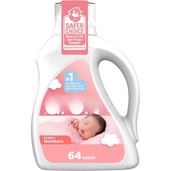 Newborn Liquid Laundry Detergent, Gentle on Sensitive Skin, HE Compatible, 2 pack, 32 loads each