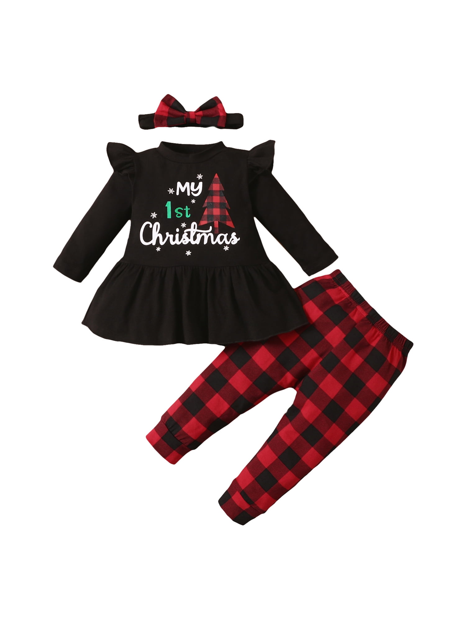 Newborn My 1st Christmas Baby Girl Outfit Ruffle Tshirt Dress Tops