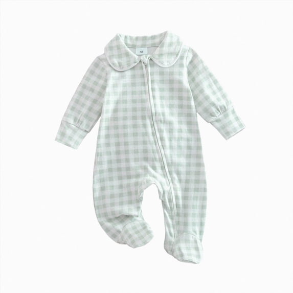 Newborn Newborn Baby Long Sleeve Plaid Jumpsuit Doll Climbing Suit Fart Zipper Sleep & Play One-Piece Bodysuit