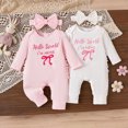 thumbnail image 1 of Newborn Newborn Baby Outfit World I'm Here Jumpsuit Long Sleeve Ruffle Knit Romper With Headband Footed Bodysuit Newborns Everyday Wear, 1 of 9