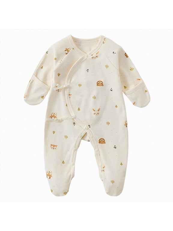 Newborn Newborn Bodysuit Bear Face Print Long Sleeve Romper with Button Side Snap Crawling Clothes Newborn Sleep & Play One-Piece Bodysuit